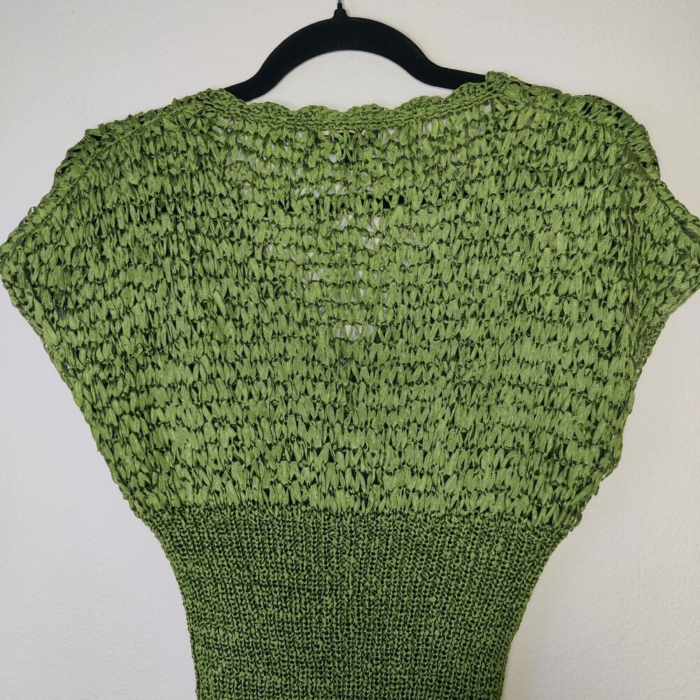 Vintage Bebe Y2K Kelly Green Woven Ribbon Stretch Knit Button Front Top Medium - Picture 5 of 10